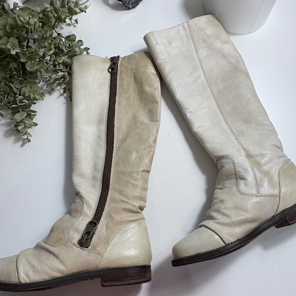 Steve Madden Linderr Cream Leather Tall Slouchy Boots Bone Off White Boho - Picture 8 of 15